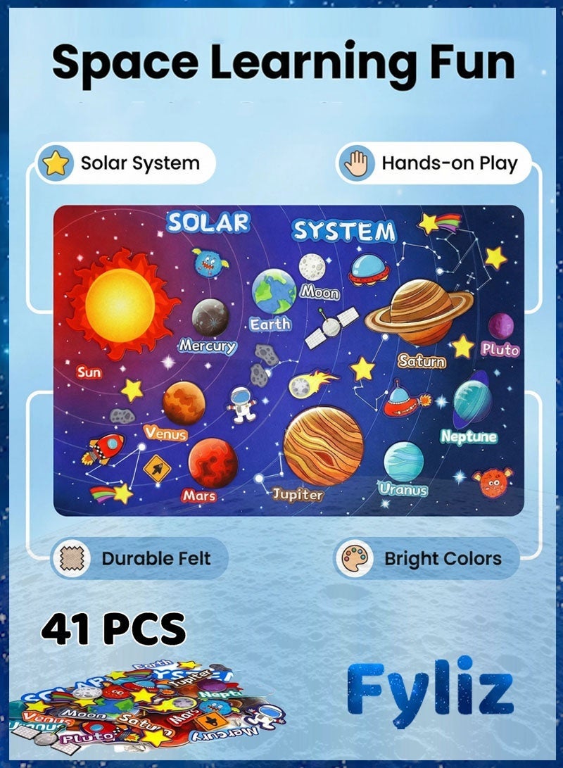 Fyliz Solar System Felt Story Board Set 41PCS 43x29inch Outer Space Universe Storytelling with Hooks Astronaut Planets Galaxy Preschool Craft Early Learning Interactive Play Kit for Toddlers Kids 4+ - Image 5